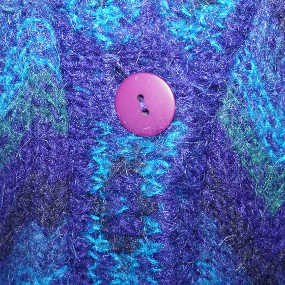 Vintage 90s Mohair Chevron Cardigan Sweater - Picture 2 of 7
